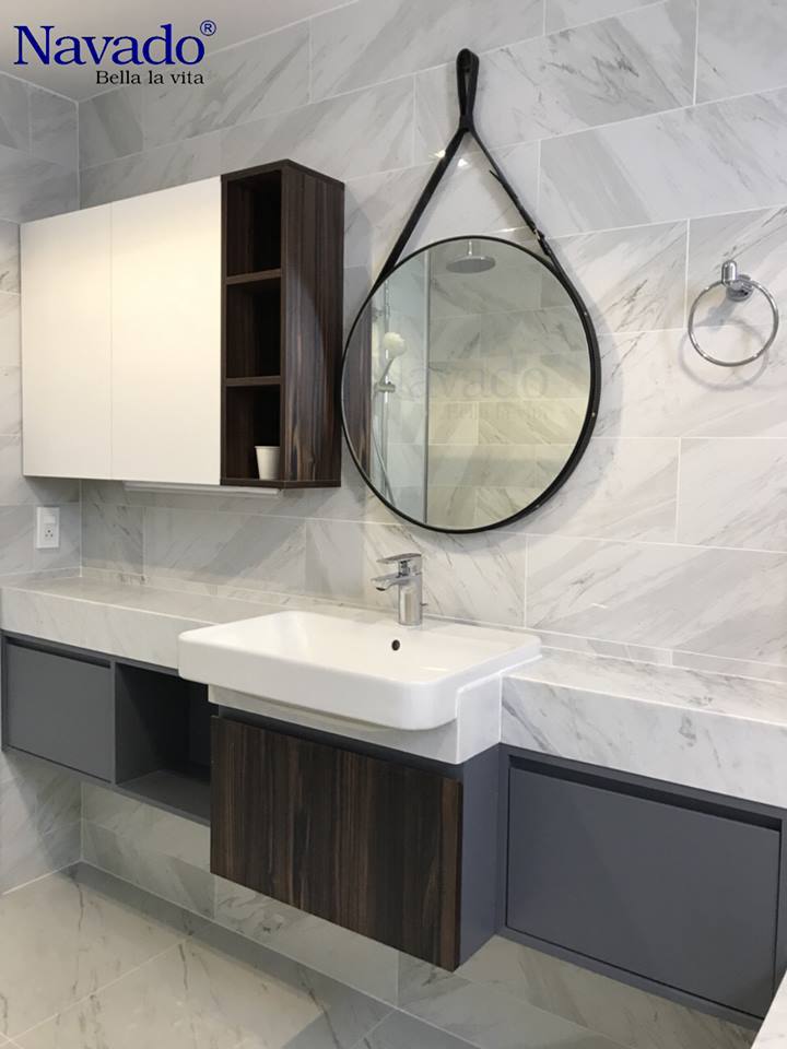 Gương tròn bọc da đen phòng tắm Navado D60cm - Gương phòng tắm Đà Nẵng