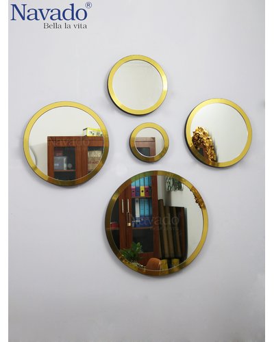 Bộ 5 gương decor home tròn viền vàng navado