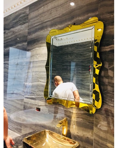 Gương phòng tắm nghệ thuật Atlantic viền vàng Navado 