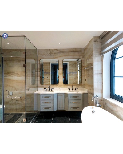 Gương phòng tắm chữ nhật khung inox mạ vàng luxury