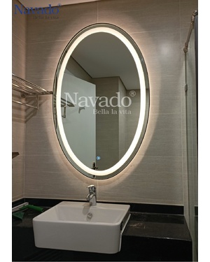 Gương đèn led oval viền đen cảm ứng phòng tắm Navado