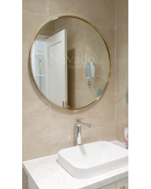 Gương tròn viền Inox mạ vàng phòng tắm Navado Đà nẵng