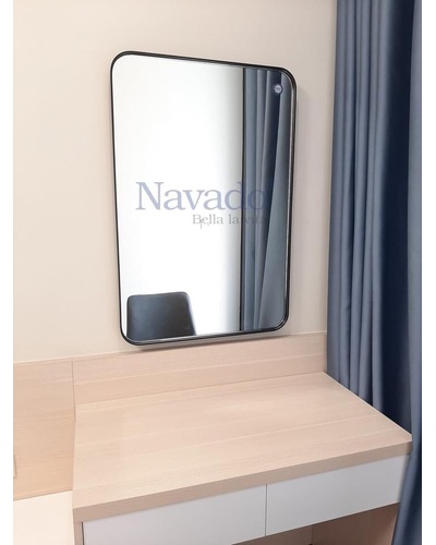 Gương khung inox mạ đen chữ nhật đặt bàn trang điểm Navado