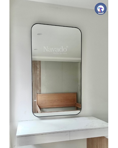 Gương khung inox mạ đen chữ nhật đặt bàn trang điểm Navado