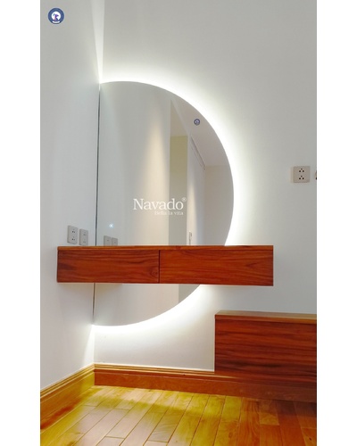 Gương decor bàn trang điểm hình bán nguyệt đèn led Navado