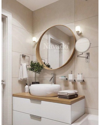 Gương phòng tắm viền bọc da to dần Navado