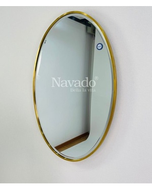 Gương phòng tắm elip viền inox mạ vàng Navado