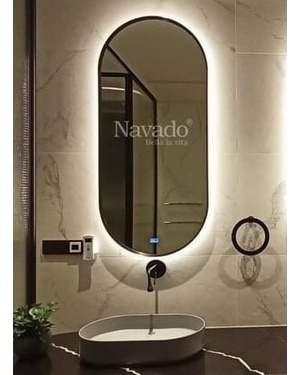 Gương phòng tắm đèn led cảm ứng viền đen vòm 2 đầu Navado