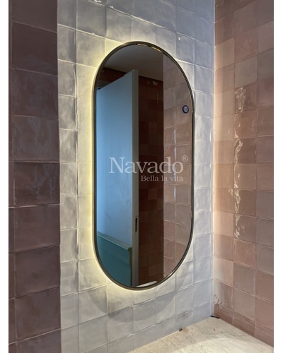 Gương đèn led vòm 2 đầu viền inox mạ pvd Navado