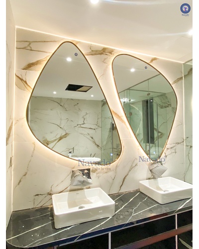 Thiết kế gương phòng tắm đèn led viền inox mạ vàng