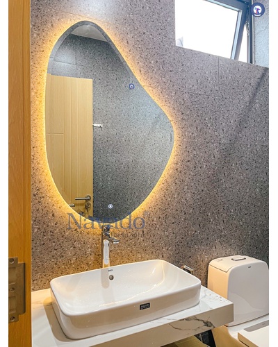 Gương viên đá led hắt sáng cảm ứng decor phòng tắm Navado