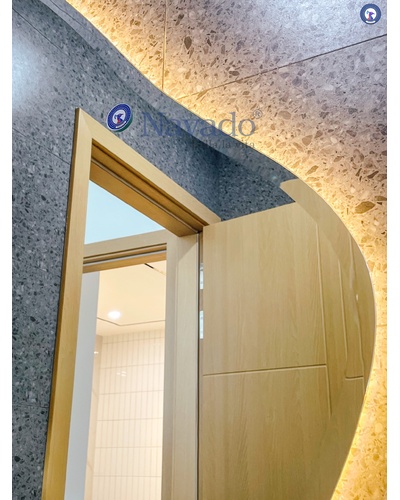 Gương viên đá led hắt sáng cảm ứng decor phòng tắm Navado