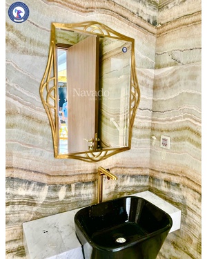Gương phòng tắm khung inox mạ vàng cao cấp Nya Navado
