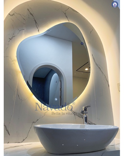 Gương decor phòng tắm hình viên đá đèn led Navado