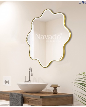 Gương phòng tắm viền inox mạ vàng hình hoa Peach Navado
