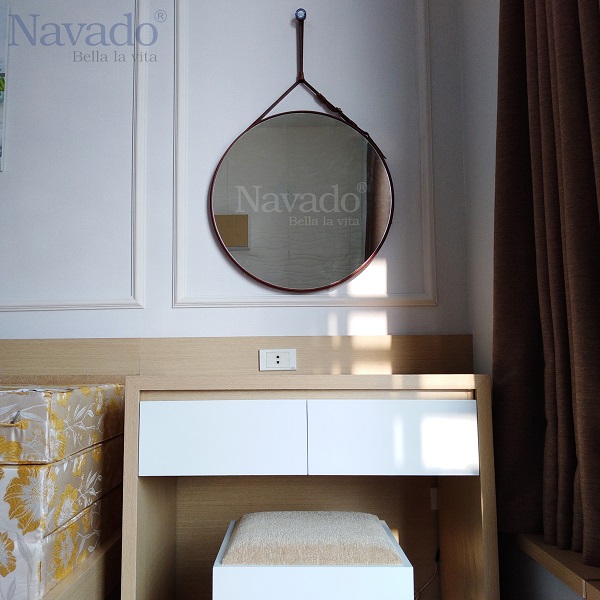 Gương tròn dây da cao cấp Navado 50cm