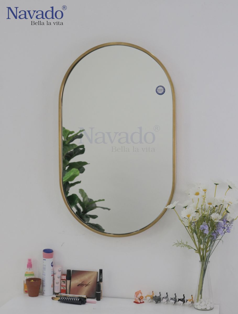 Gương khung inox oval bàn trang điểm Navado