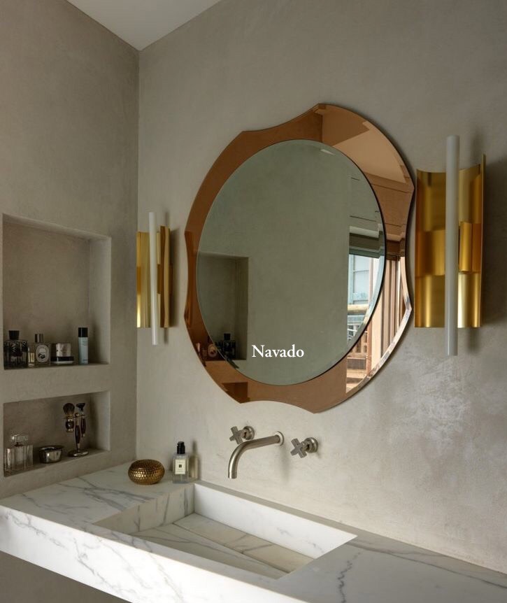 Gương Bỉ tròn hiện đại phòng tắm 